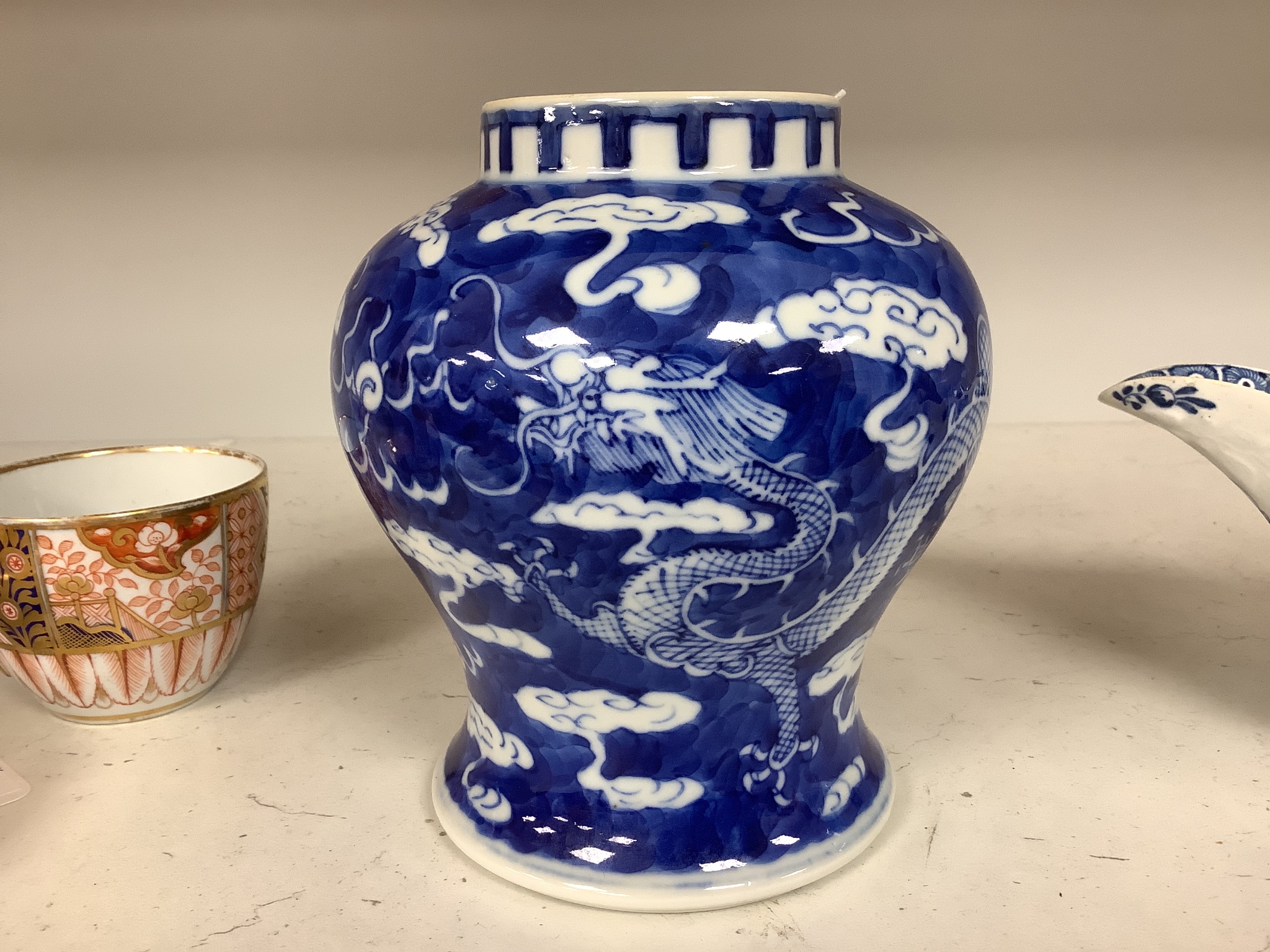 A Chinese blue and white 'dragon' vase, early 20th century, 15cm high